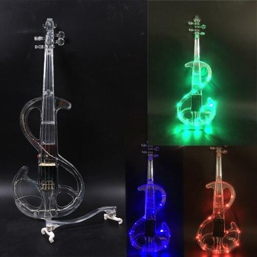 4/4 Electric Violin Transparent Crystal Acrylic Body With Led blue green Light Violin 6
