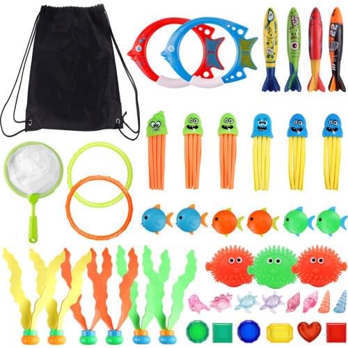 45PCS Swimming Pool Underwater Diving Toys Fish Diving Rings Octopus Sea Urchin Net Toys for Children Kids Dive Training Gift