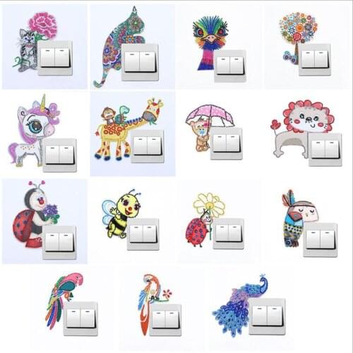 5D DIY Diamond Painting Luminous Switch Stickers Diamond Embroidery Bedroom Wall Decals Kids Room Home Decoration