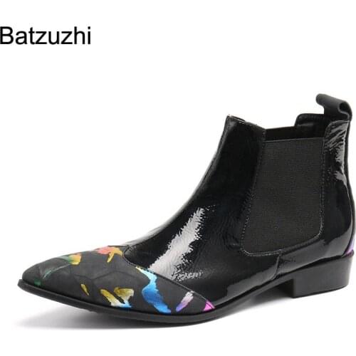Batzuzhi Pointed Toe Black White Soft Leather Ankle Boots Men New Design Mens Shoes Slip on Fashion Motorcycle Botas Hombre