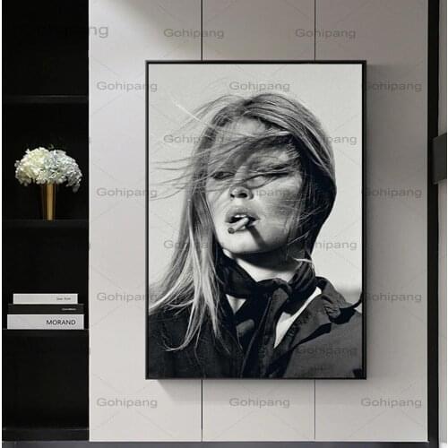 Black White Woman Canvas Prints Wall Art Modern Bar Girl Smoking Cigarette Personality Women Painting Picture Poster Home Decor
