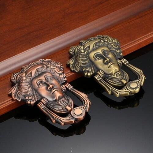 Retro European Portrait Carving Door Knocker Door Knock Handle Zinc Alloy Knock Ring Door Knob Pull Furniture Decor Hardware