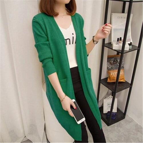 New Mid-length Cardigan Sweater Women Long-sleeved Jacket Autumn Winter 2020 Womens solid color Large Size Cardigan Sweaters