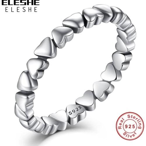 ELESHE Wholesale Stackable Heart Ring Genuine 925 Sterling Silver Romantic Ring For Women Trendy Wedding Engagement Gift