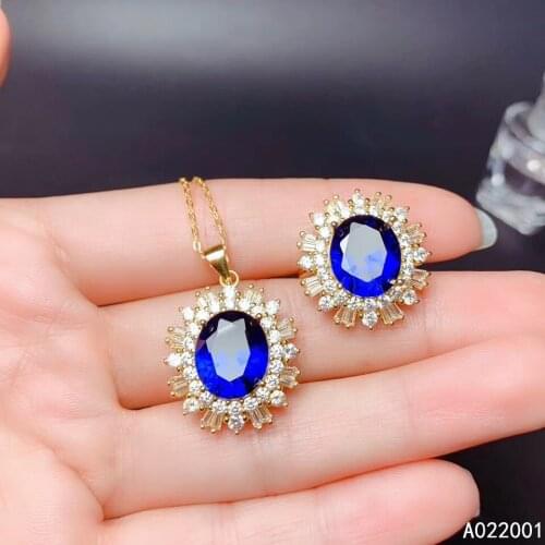 KJJEAXCMY fine jewelry natural sapphire 925 sterling silver women gemstone pendant necklace ring set support test noble