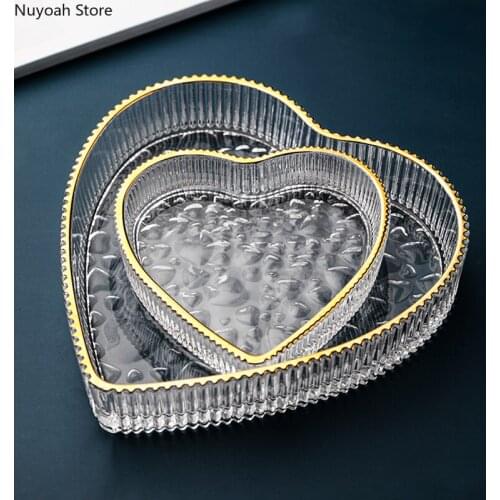 Creative Love Heart-shaped Glass Fruit Plate Light Luxury European-style Phnom Penh Plate Large-capacity Snacks Cake Plate