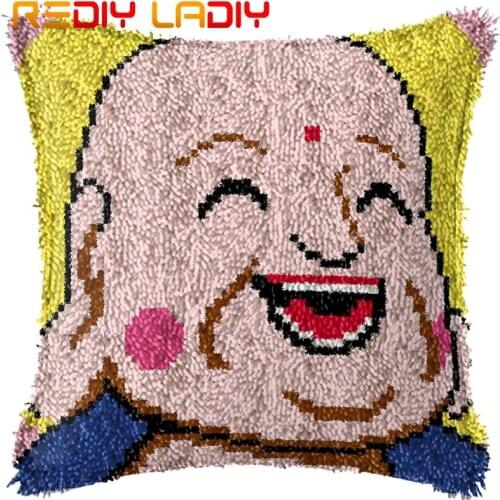 Latch Hook Cushion Buddha Icon Pre-Printed Canvas Cushion Cover Acrylic Yarn Crochet Pillow Case Kit Hobby & Crafts Home Decor