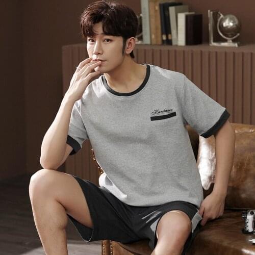 Summer Pajama Man Knitted Cotton Sleepwear Short Sleeve Round Neck Pajamas Set Plus Size 4XL Tracksuit Loose Soft Mens Clothing