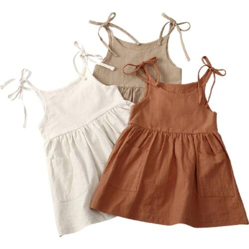 Summer Baby Girls Dresses Korean Style Pure Color Cotton Princess Sling Dress Toddlers Kids Sleeveless Dress Children Clothing
