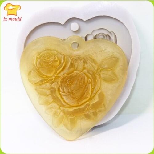 LXYY European Heart Shaped Rose Silicone Molds Soap Plaster Mould Clay Pendant Aromatherapy Fondant Tools