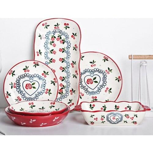 4~12inch Ins Hot Heart Lovely Japanese Ins Dessert Cake Dish Plate Set Home New Creative Fish Plate Salad Soup Bowl