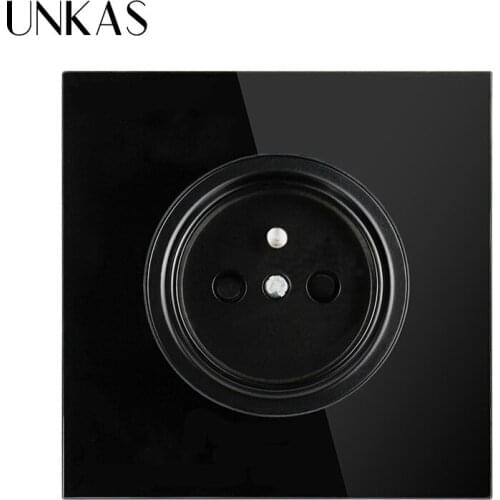UNKAS Gold Wall Power Socket Plug Grounded 86*86mm French Standard Wall Power Socket Crystal Glass Panel Charger Adapter