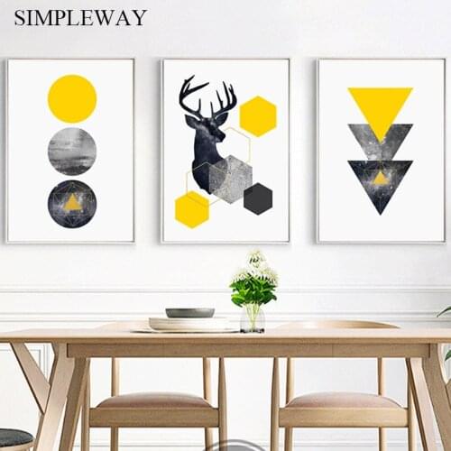 Nordic Style Poster Deer Geometric Abstract Shape Wall Art Print Canvas Painting Simple Modern Living Room Decoration Picture