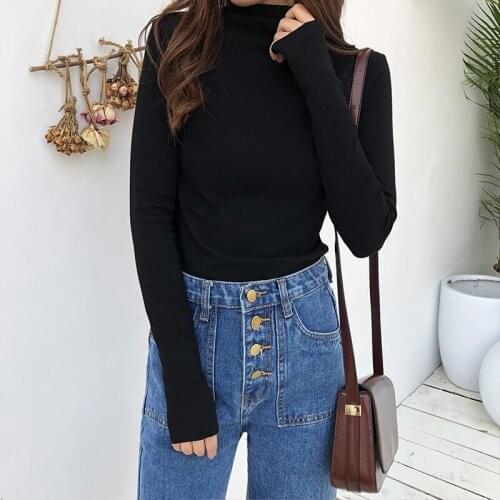 2021 New-coming Autumn Winter Tops Turtleneck Pullovers Sweaters Primer shirt long sleeve Short Korean Slim-fit tight sweater