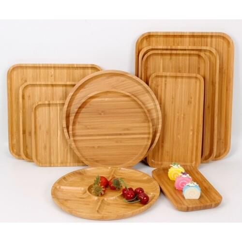 2021 New Plate Tray Wooden Bamboo Tray Household Wood Plate Japanese Dinner Plate Tea Tray Rectangular Tray Carving Plate