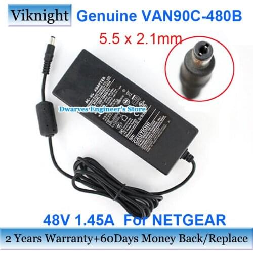 Genuine VAN90C-480B AC Adapter Laptop Charger 48V 1.45A 70W For Netgear 332-10020-01 Power Supply 5.5x2.1mm