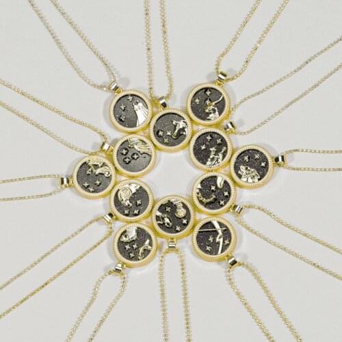 YiJia 2pcs/pack Coin Pendant Cancer Zodiac Necklaces for Women Men Stars Constellati Horoscope Sign Birthday Jewelry Gemini