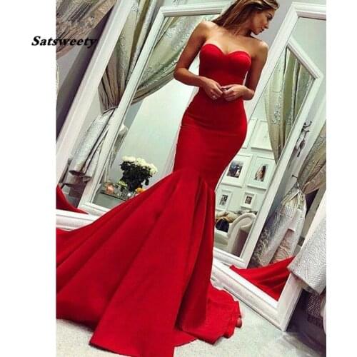 Simple Red Prom Dresses 2020 Sweetheart Satin Party Maxys Long Prom Gown Custom Made Mermaid Evening Dress robe de soiree