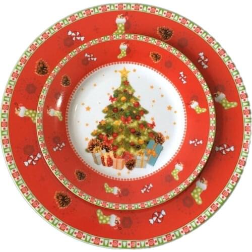 Christmas Santa Plate 2pcs/set Hand-painted Ceramic 8 Inch Plate Edible Porcelain Cartoon Flat Dish Home Deco Christmas Tree