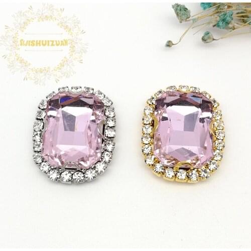 Pink Rectangle shape Glass Crystal sew on rhinestones with Crystal buckle Diy wedding dress Mobile Accessories Free shipping