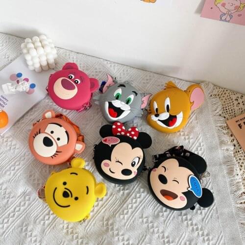 Disney Silicone Girl Cartoon Mickey Backpack Mini Shoulder Bag Korean Strawberry Bear Anime Baby Coin Purse Girls Messenger Bag