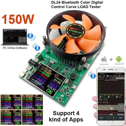 150W DL24 2.4 Inch LCD DC USB Tester Electronic Load Support APPs Battery Capacity Discharge Charge Power Meter Checker Power