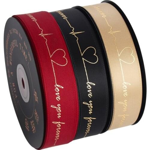 High Quality 45m/lot 2.5cm Hot Stamping Love You Forever Ribbon Lover Gift Packaging Lace DIY Hairpin Wedding Layout Decoration