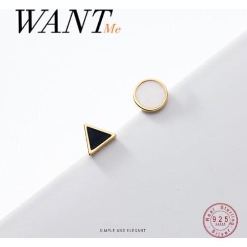 WANTME Fashion Simple Geometric Round Black Triangle Zircon Stud Earrings for Women Japanese Classic Small Jewelry Accessories
