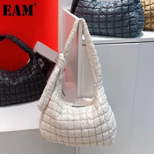 [EAM] Women New Multiple Colors Pleated Argyle Quilted Large Personality All-match Crossbody Shoulder Bag Fashion 2021 18A070202