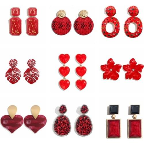 Flatfoosie 2019 New Resin Acrylic Drop Dangle Earrings For Women Bohemian Geometric Red Fashion Pendant Earring Wedding Jewelry