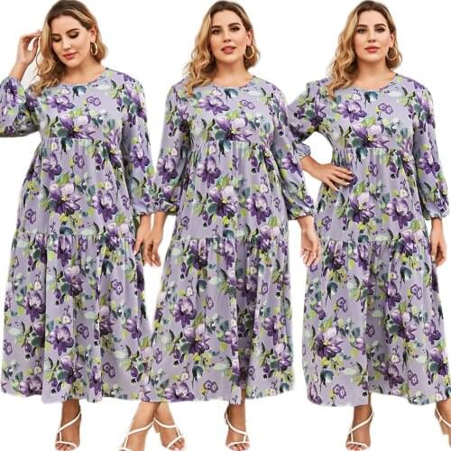 New Ramadan Muslim Women Floral Printed Long Dress Arabic Abaya Islamic Clothing Dubai Kaftan Maxi Robe Gown Kaftan Loose Casual