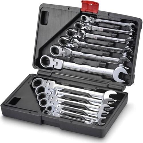 1PC Flexible head 8mm-19mm 12units mirrow polish chromed ratchet ring spanner tool set
