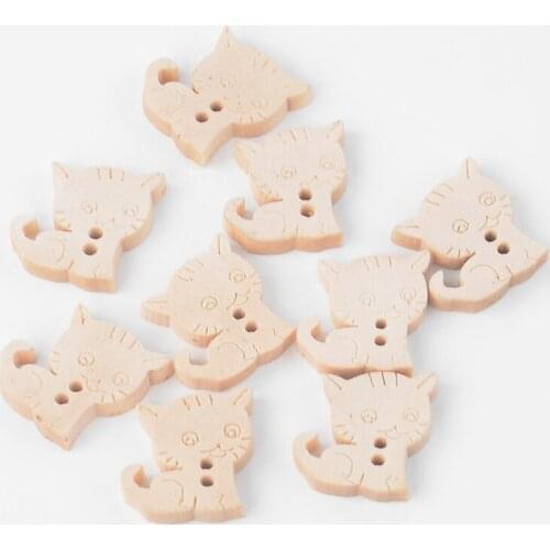 100pcs Little Cute Cartoon Cat Wooden Buttons DIY Craft Sewing 7NK62