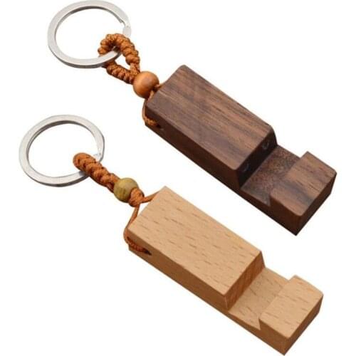 2 Styles Rectangle Wood Keychain Phone Holder Key Ring Chain Cell Phone Stand Base Best Gift LX8976