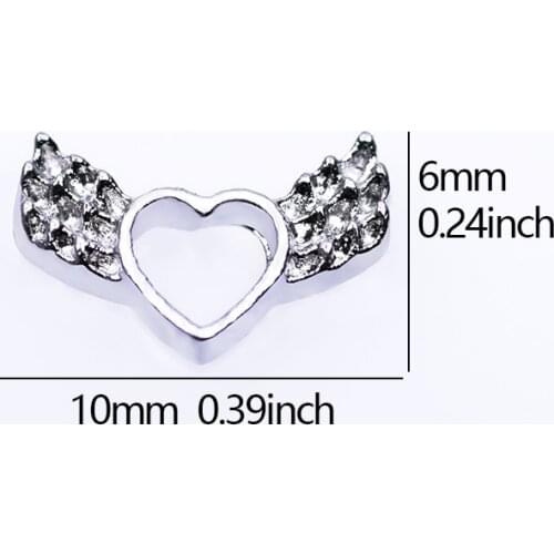 20Pcs/Lot Heart Wing Alloy Floating Charms Hand-made DIY for Glass Lockets