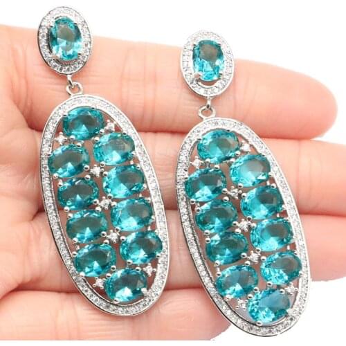 49x20mm Anniversary 9.1g Red Blood Ruby White CZ Bride Engagement 925 Sterling Silver Dangle Earrings