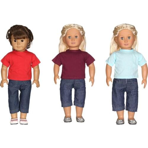 3 Colors Doll Clothes Accessories T-shirt+Pant Suit Fit 18 Inch American Doll & 43 Cm Born Doll For Generation Toy