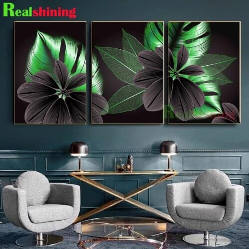 Black red green blue plant leaf diamond painting modern home decoration rhinestone embroidery abstract wall art nordic N1847