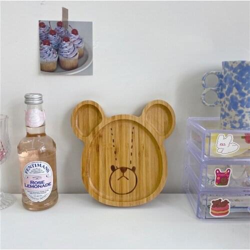Children Breakfast Wooden Plate Bear Salad Dish Korean 10 Inch Flat Plate Bamboo Bear посуда Child Vajilla Completa De Platos