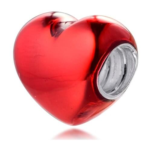 DIY Fits for Pandora Charms Bracelets Metallic Red Heart Beads 100% 925 Sterling-Silver-Jewelry Free Shipping