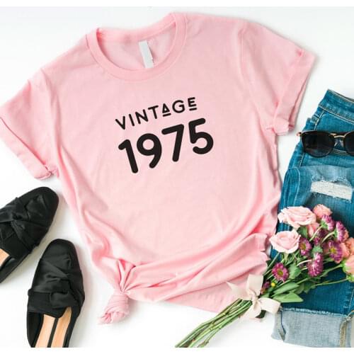 Vintage 1975 T-Shirt Women 46 Years Old 46th Birthday Gift Girls Mom Wife Daughter Party Top Tshirt Cotton Streetwear Tee Shirt
