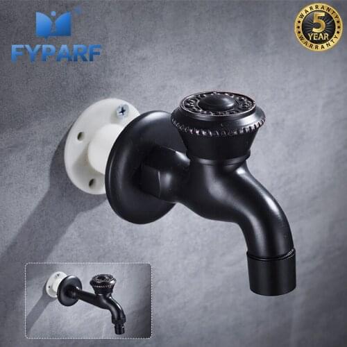 FYPARF Wall Mount Outdoor Faucet Garden Bibcock Tap Solid Brass Black Bathroom Washing Machine /mop Faucet Bathroom Accessories