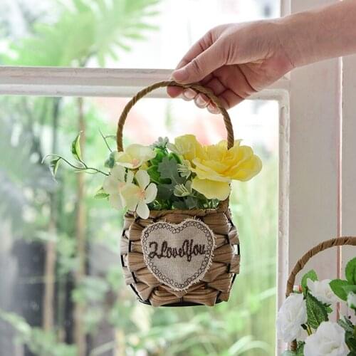 Home Simulation Bouquet Living Room Dining Room Retro Potted Rattan Small Flower Basket Floral Woven Basket Handmade Flower Pot