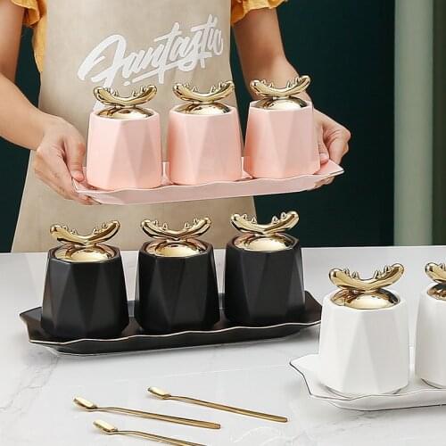 Ceramics Seasoning Storage Bottle Kitchen Decoration Spice Storage Jar Set Sugar Salt Jar Container Household Spices Organizer