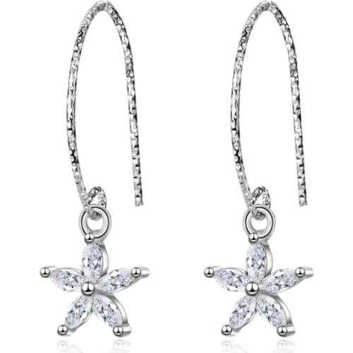 KOFSAC Popular 925 Sterling Silver Earrings For Women Sweet Temperament Shiny Crystal Zircon Flower Eardrop Girl Jewelry Gifts