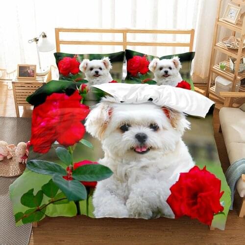 Pug Dog And Flower Duvet Cover Set Cute Dogs 3D Bedding 2/3pcs Single Queen King Size Cute Bed Home Textile Luxury Bedding Set