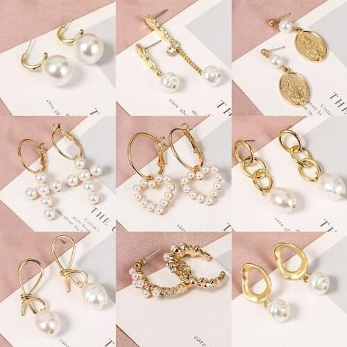 Korean New Fashion Geometric Pendant Earrings For Women with Bohemian Pearls Drop Round Earrings 2021 Trend Jewelry Gift