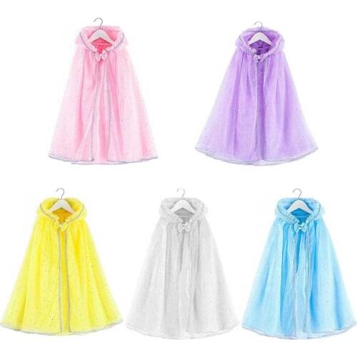 Girls Princess Costume Tulle Cape Fairy Tales Sheer Hooded Cloak Kids Fancy Dress Summer Sun Protection Long Cloak Shawl