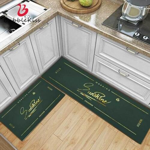 Bubble Kiss Nordic Style Light Luxury Letter Pattern Kitchen Mats Home Dark Green Customized Carpets for Bedroom Waterproof Rugs