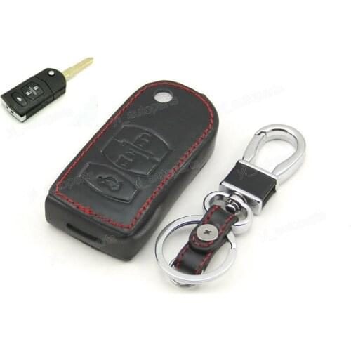 Leather Case Cover Holder Fit For Mazda 2 3 5 6 MX-5 RX-8 CX-7 CX-9 Flip Remote Key 3 Buttons